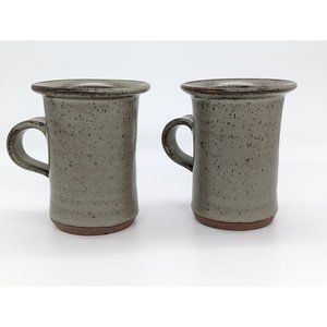 Pottery Mugs Set of 2 Stoneware Ceramic Glazed Dark Trim Grey Gray